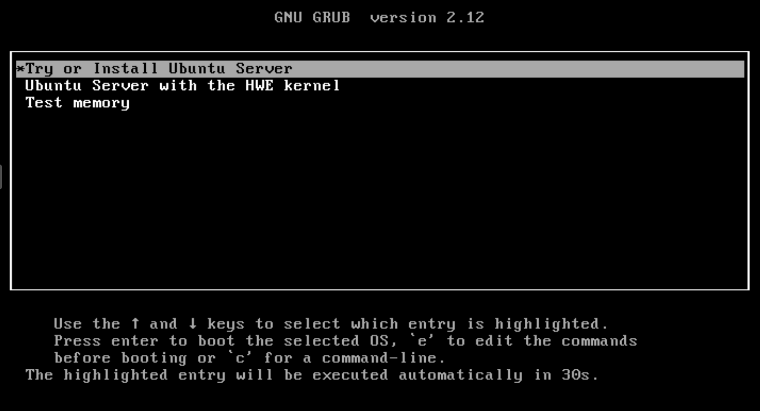 进入到安装界面,选择 Try orInstall Ubuntu Server -> 回车